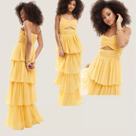 Anaya with love Marigold (Yellow) Tiered Maxi Dress Size 6 (NWT) - Picture 2 of 11